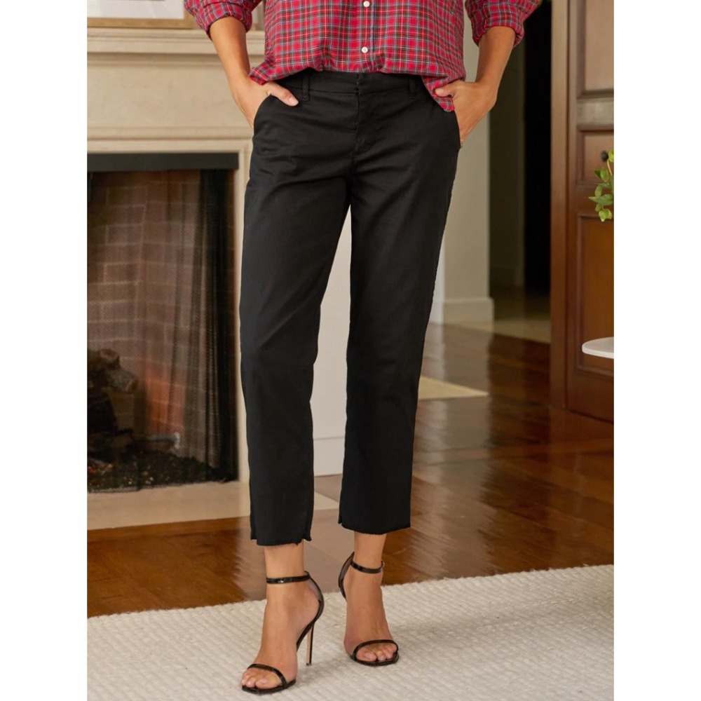 Frank & Eileen Wicklow Italian‎ Cotton Chino Pants Black Raw Hem Size 2